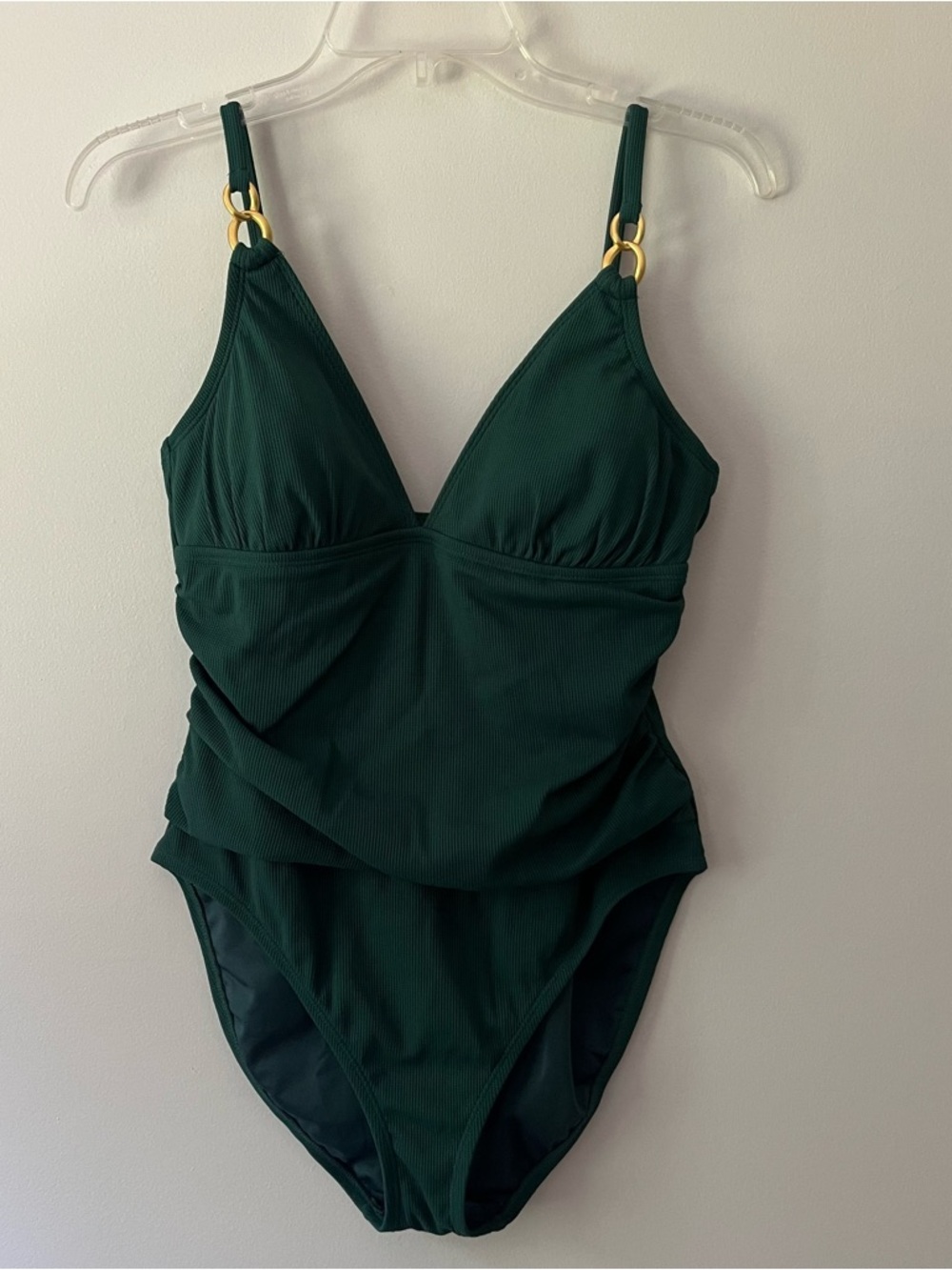Bleu Rod Beattie Ribbed One Piece Swimsuit 12 Green Shirred Flattering NEW